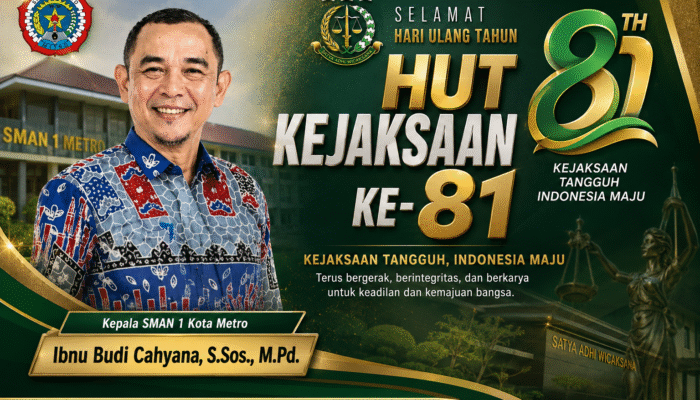 HUT Kejaksaan ke-81, Kepala SMAN 1 Kota Metro: Momentum Memperkuat Integritas dan Penegakan Hukum